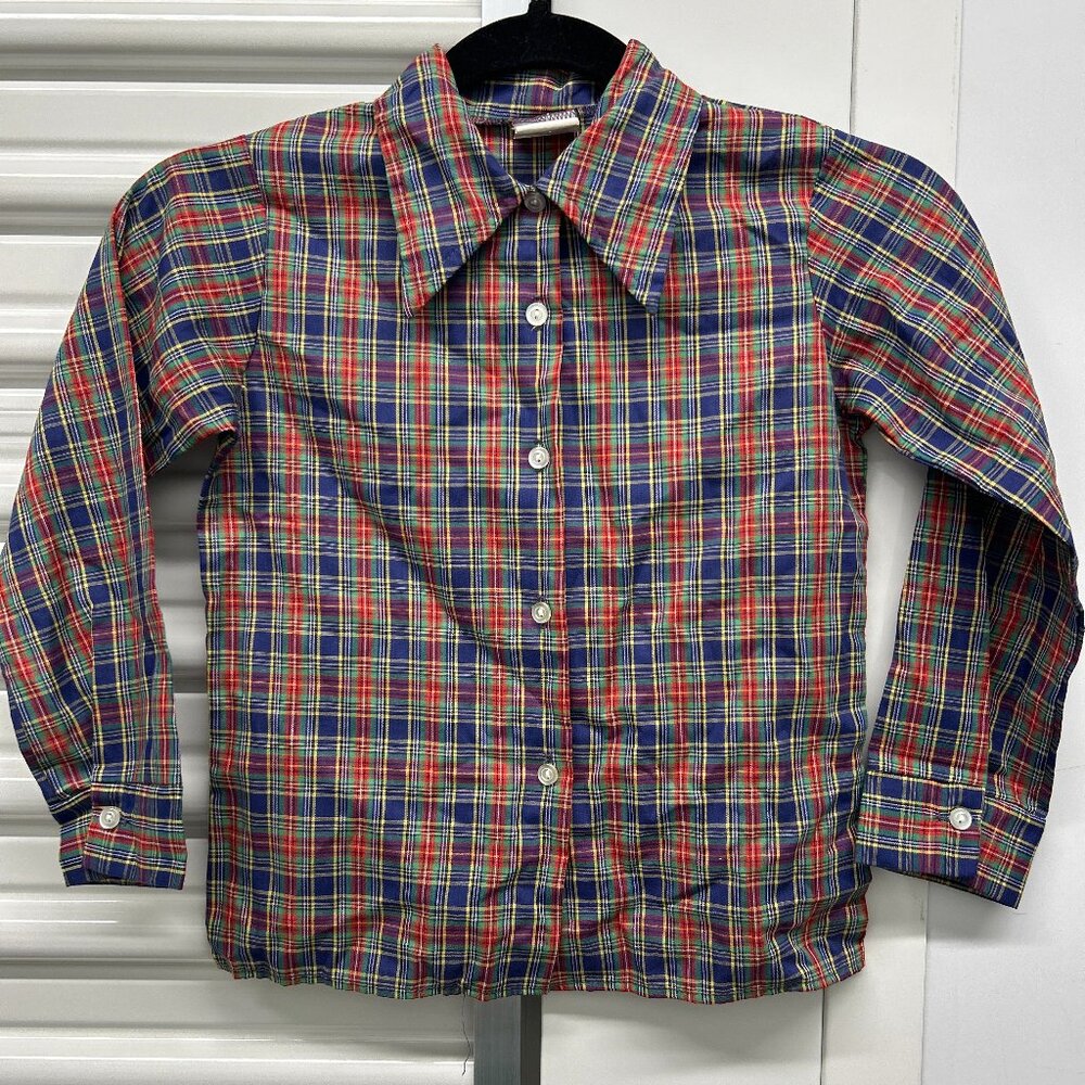 Vintage Plaid Boys Collared Shirt